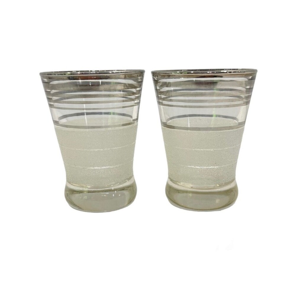 West Virginia Glass Frost Nip Platinum Cocktail Cordial Glasses Vintage Set of 2